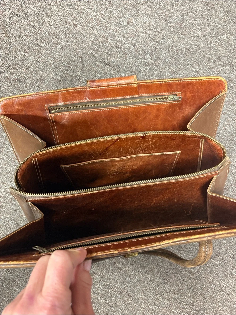 Vintage Mexican Tooled Leather Briefcase Satchel Floral Handcrafted Brown Bag